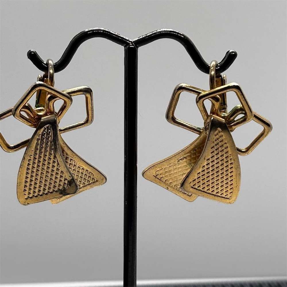 Emmons Earrings Women Gold Tone Geometric Clip On Textured Modern Statement - Picture 5 of 6